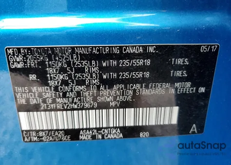 2017 Toyota Rav4 Limited из США, поврежденный, VIN 2T3YFREV2HW379679